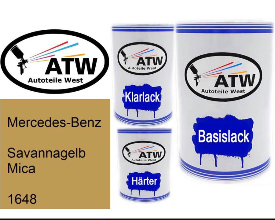 Mercedes-Benz, Savannagelb Mica, 1648: 500ml Lackdose + 500ml Klarlack + 250ml Härter - Set, von ATW Autoteile West.
